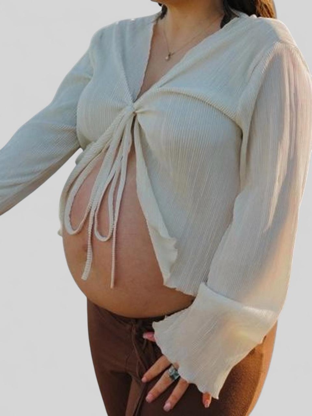 Beige Maternity Tie-Front Blouse